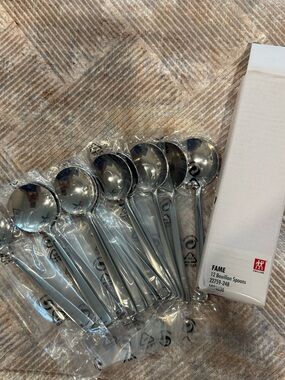 ZWILLING J.A. Henckels Silver Polished Bouillon or Soup  Spoons, Set of 12